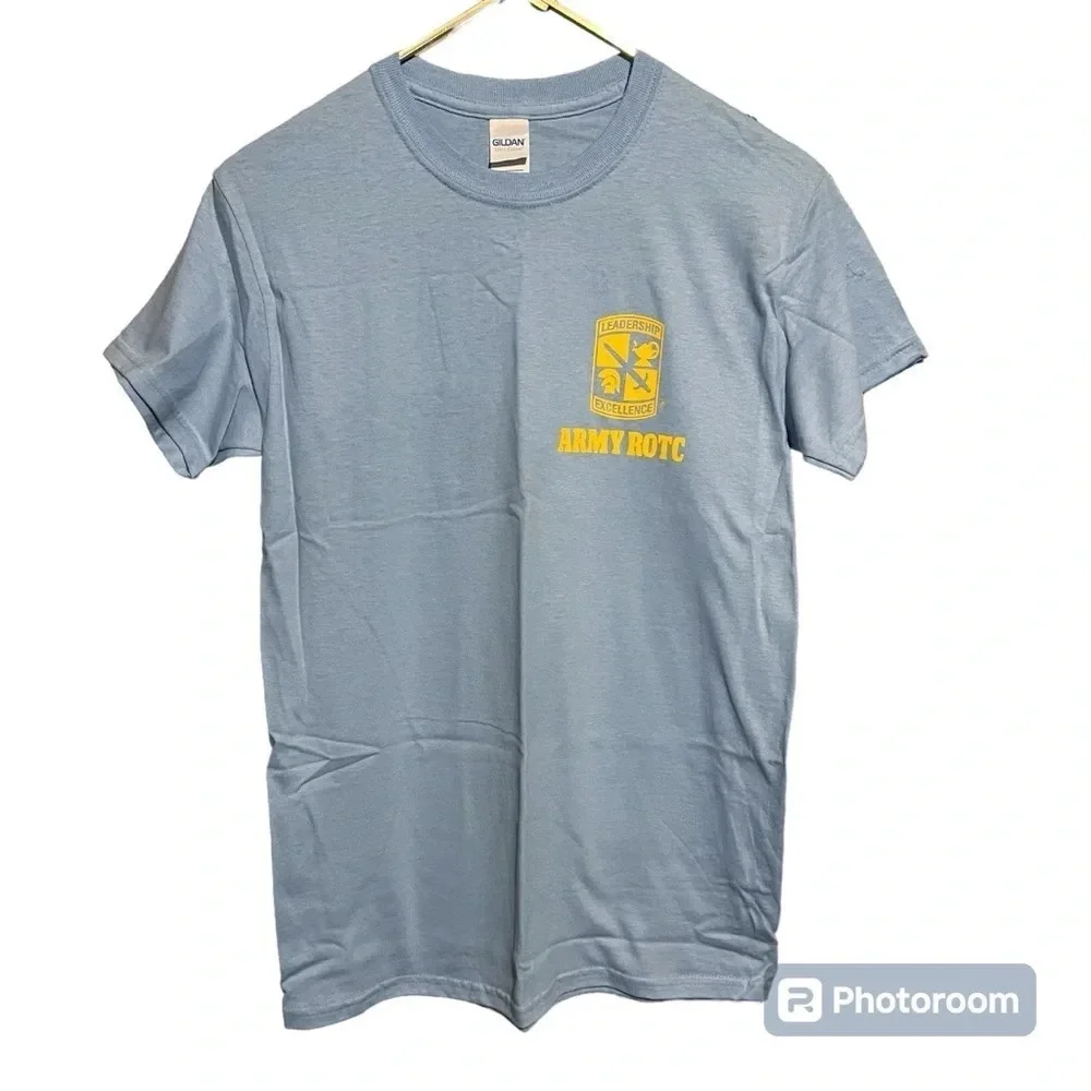 Army ROTC Men Leadership Excellence Crest Logo Blue T-Shirt Size Small NEW